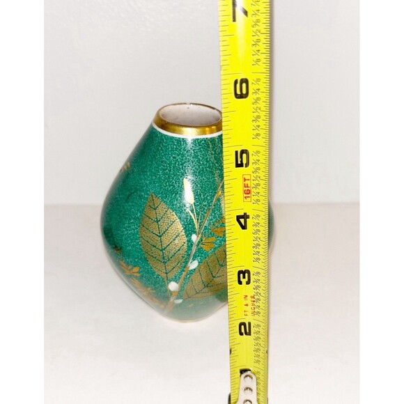 Vintage Walter Stark Hand Painted Green And Gold Vase - Picture 2 of 7